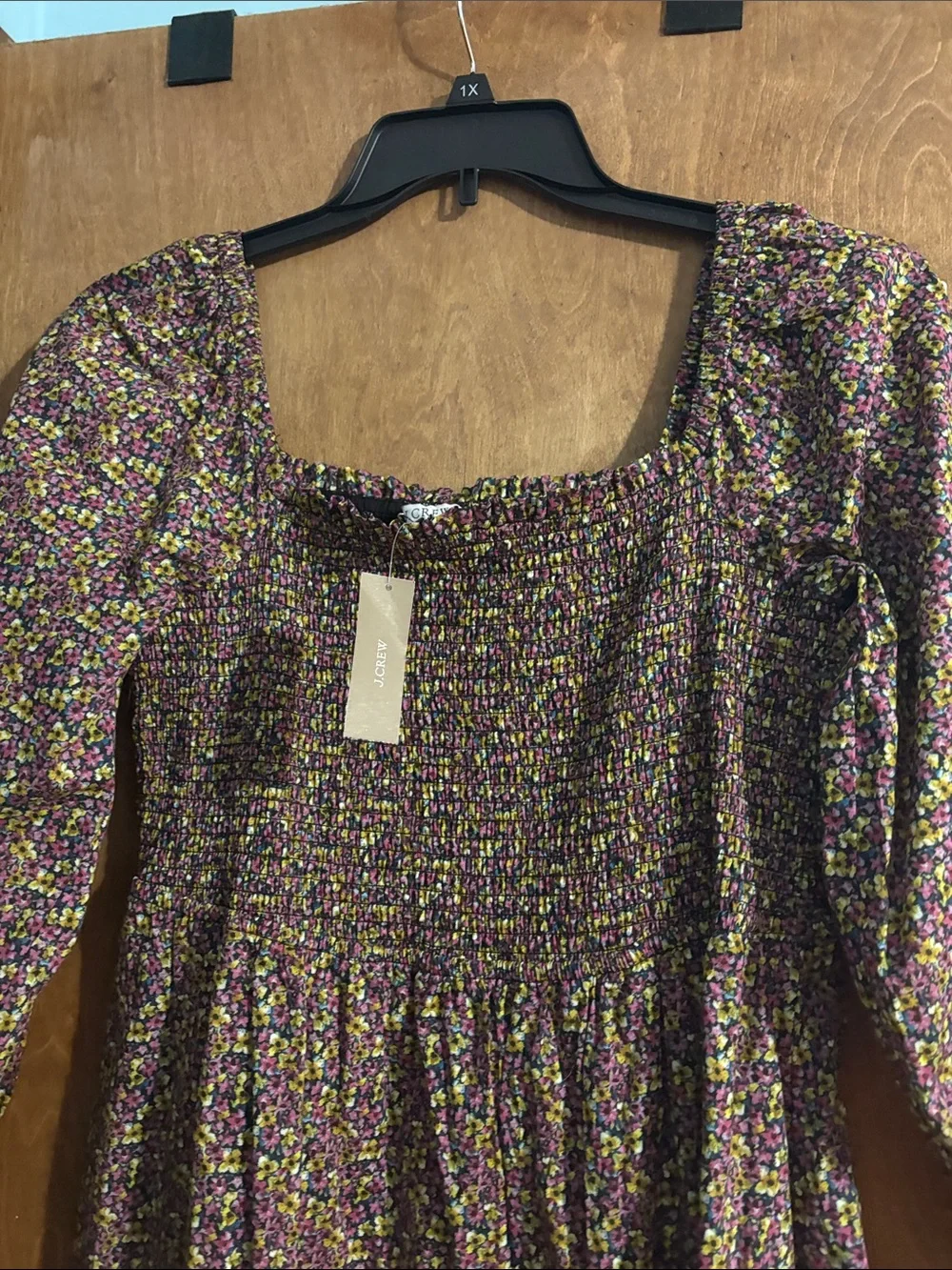 J. Crew Purple Floral Smocked Midi Dress
